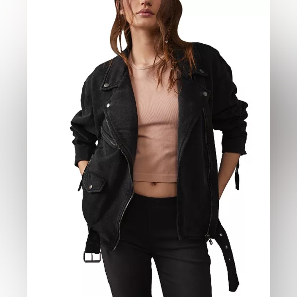 We the Free Black Rebel Rebel Knit Moto Jacket Size Large